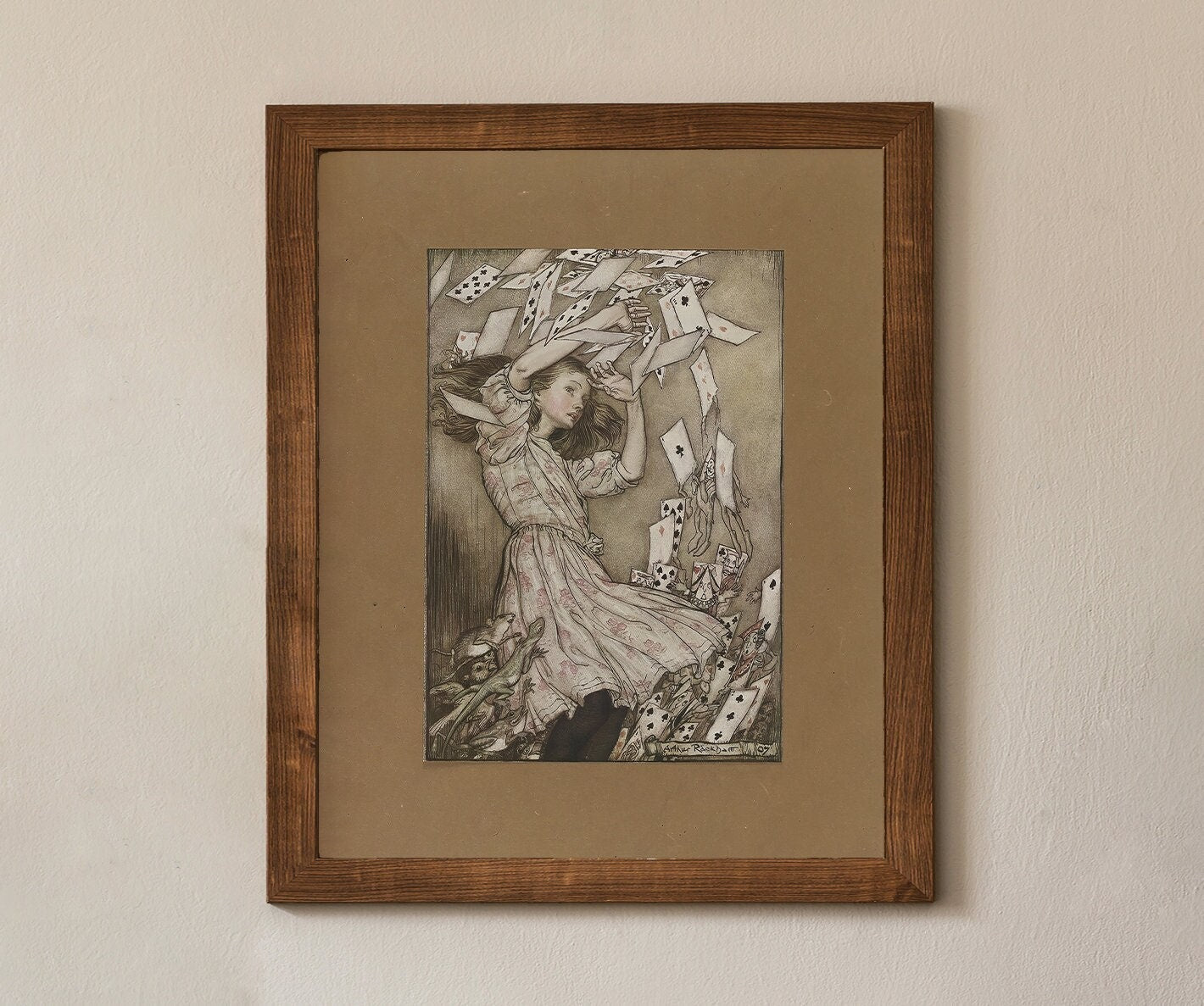 Alice in Wonderland Print, Alice is Attacked by a Deck of Cards Poster (No Frame)