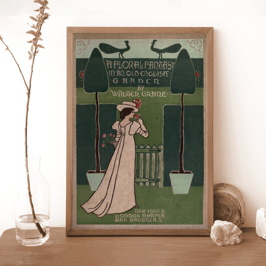 Vintage Book Print - Walter Crane - Nouveau Print - Bohemian Print - Green and Pink - Floral Fantasy