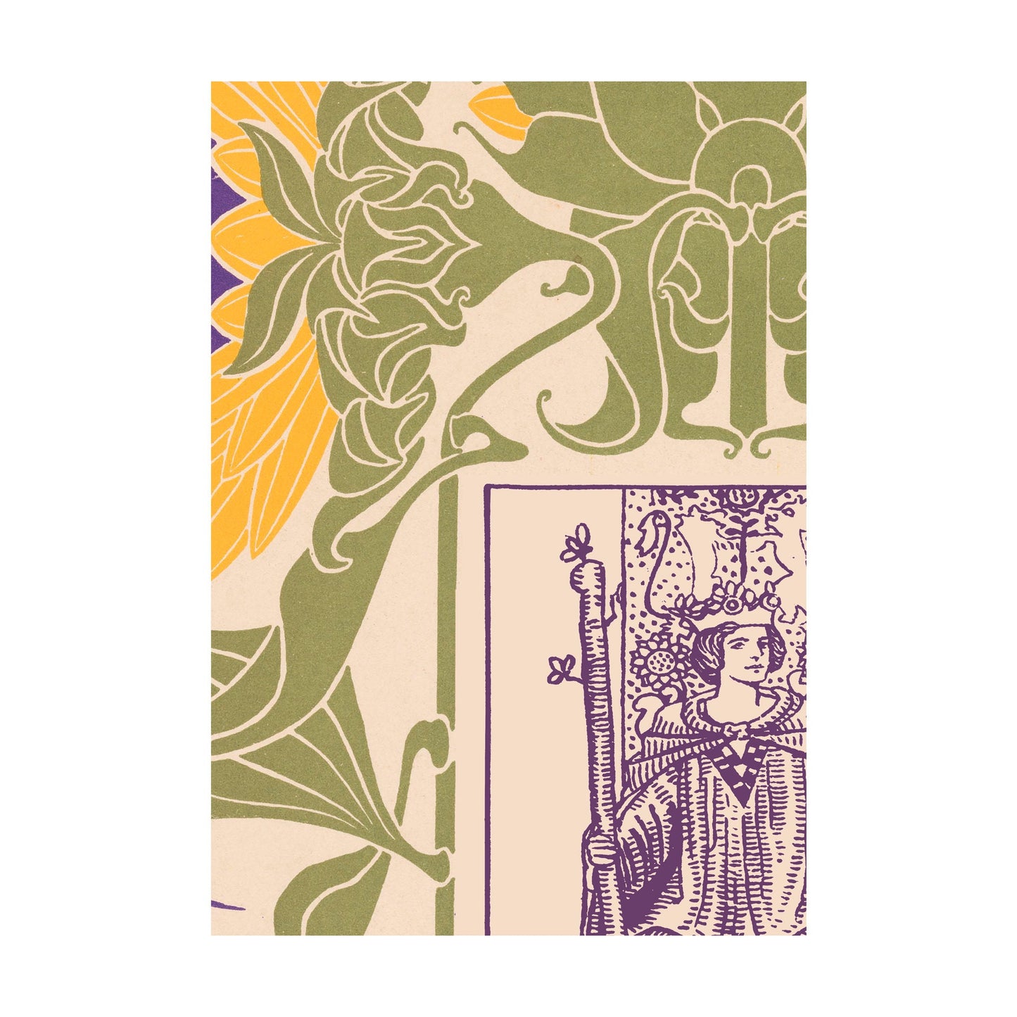 The Queen of Wands Print - Vintage Shabby Chic - Tarot Poster - Nouveau Tarot Card Poster - Green