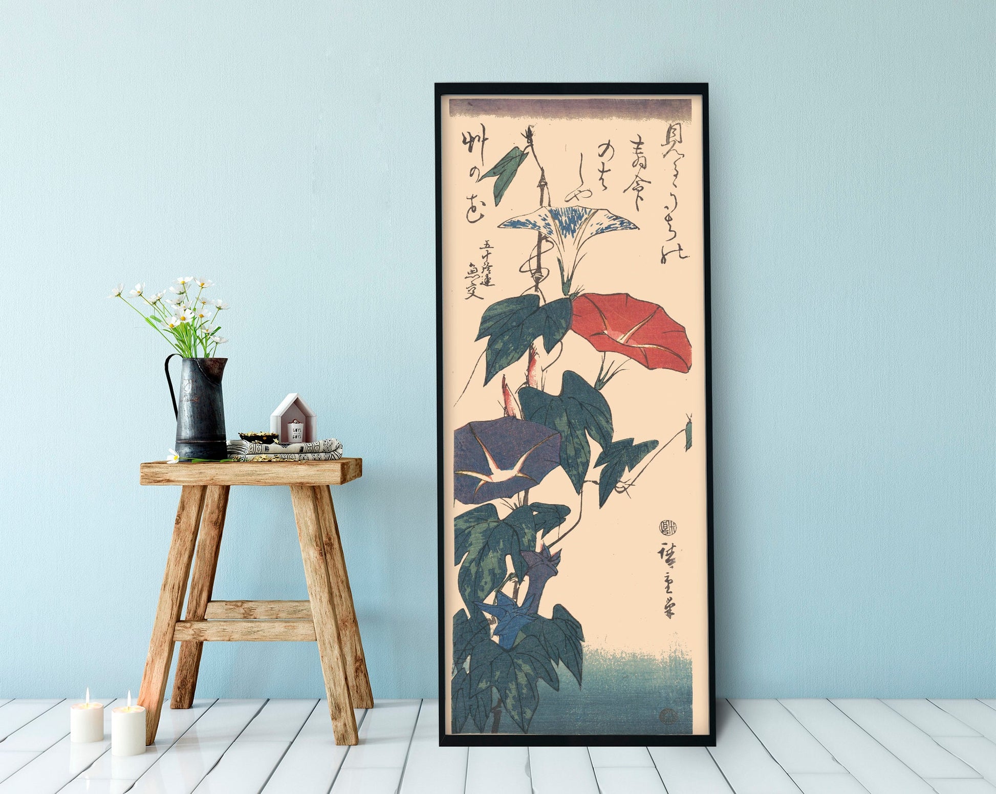 Japanese Floral Print - Art Nouveau Poster - Bohemian Bird - Print Large Artwork - Long Poster