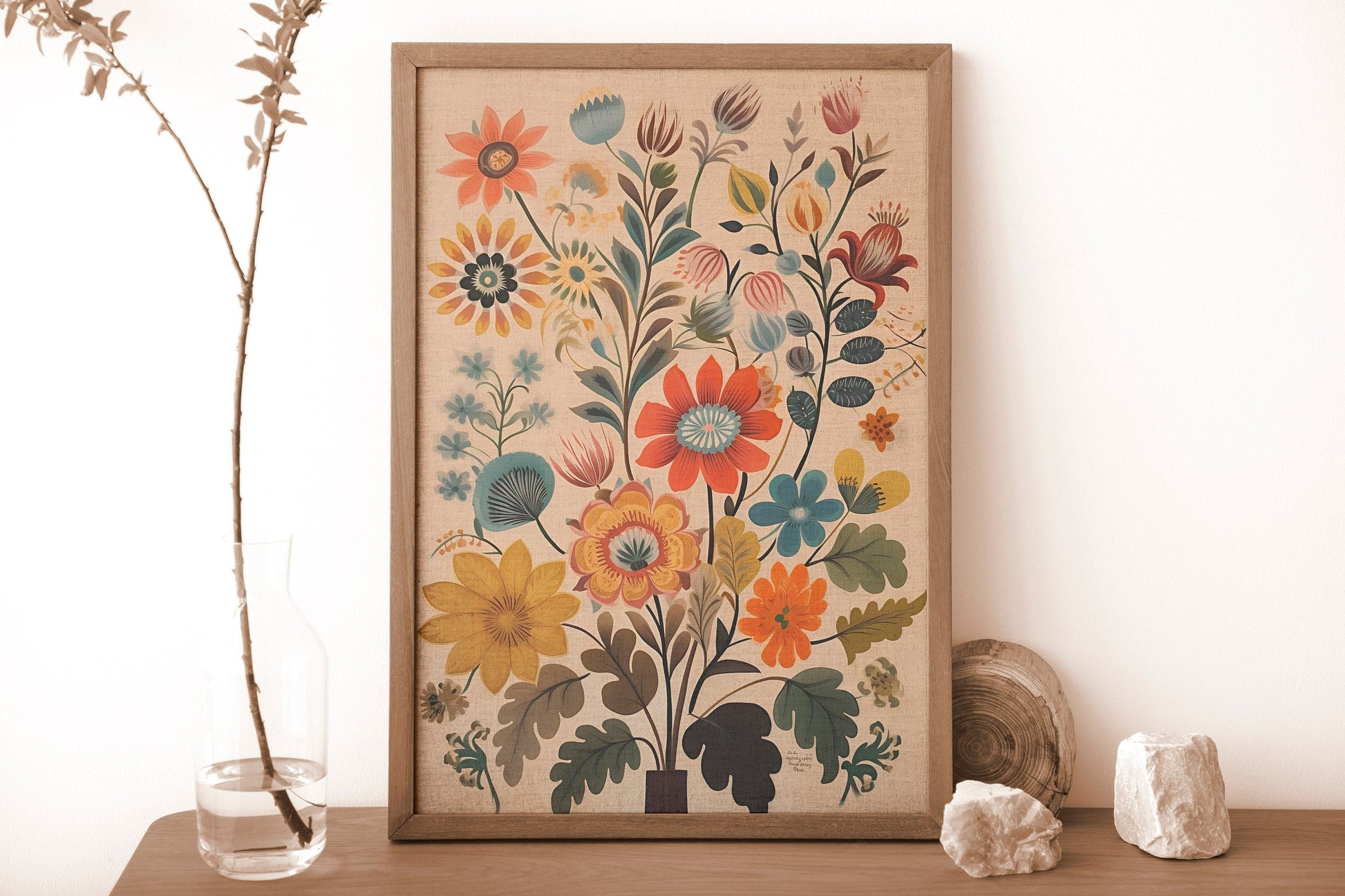 Floral Folk Art Print: Neutral Tone Mandala Poster by DesignBohemian