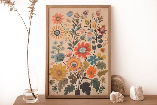 Floral Folk Art Print: Neutral Tone Mandala Poster by DesignBohemian