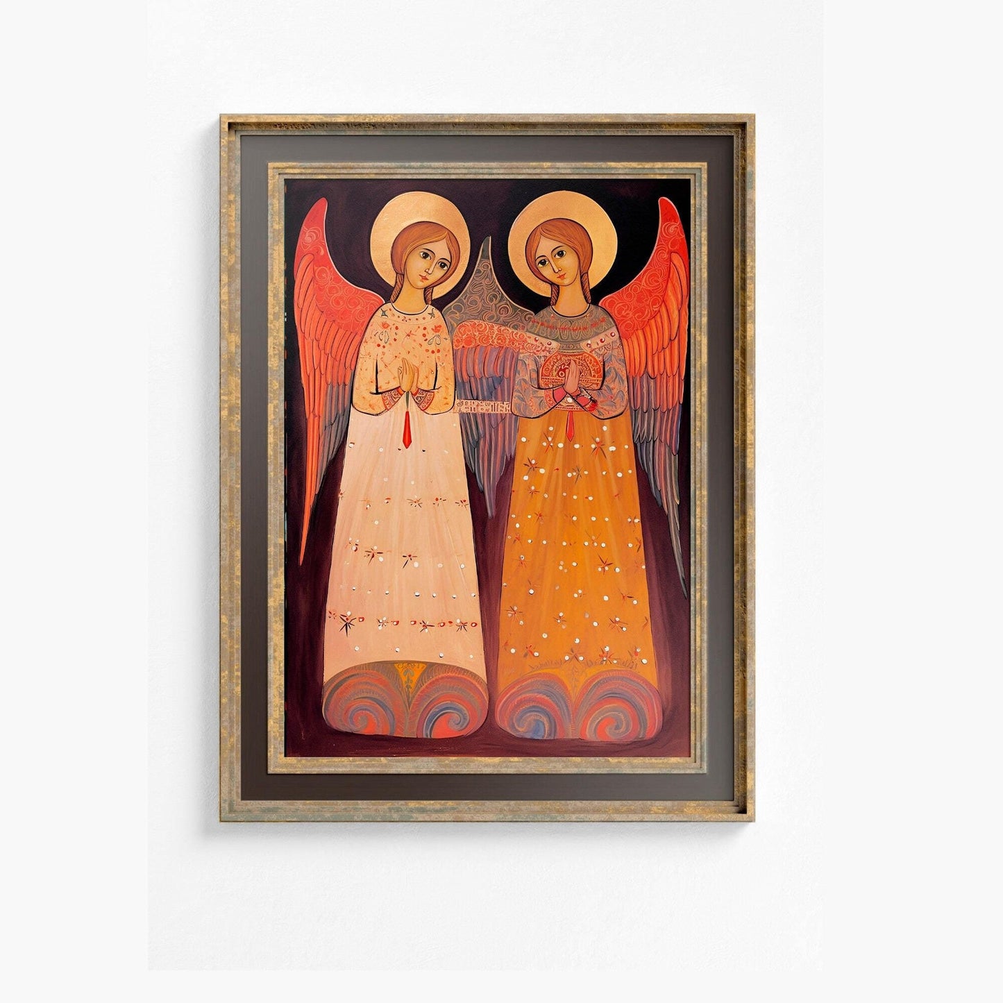 Angel Folk Art Print: Beige Vintage Gallery Wall Decor by DesignBohemian