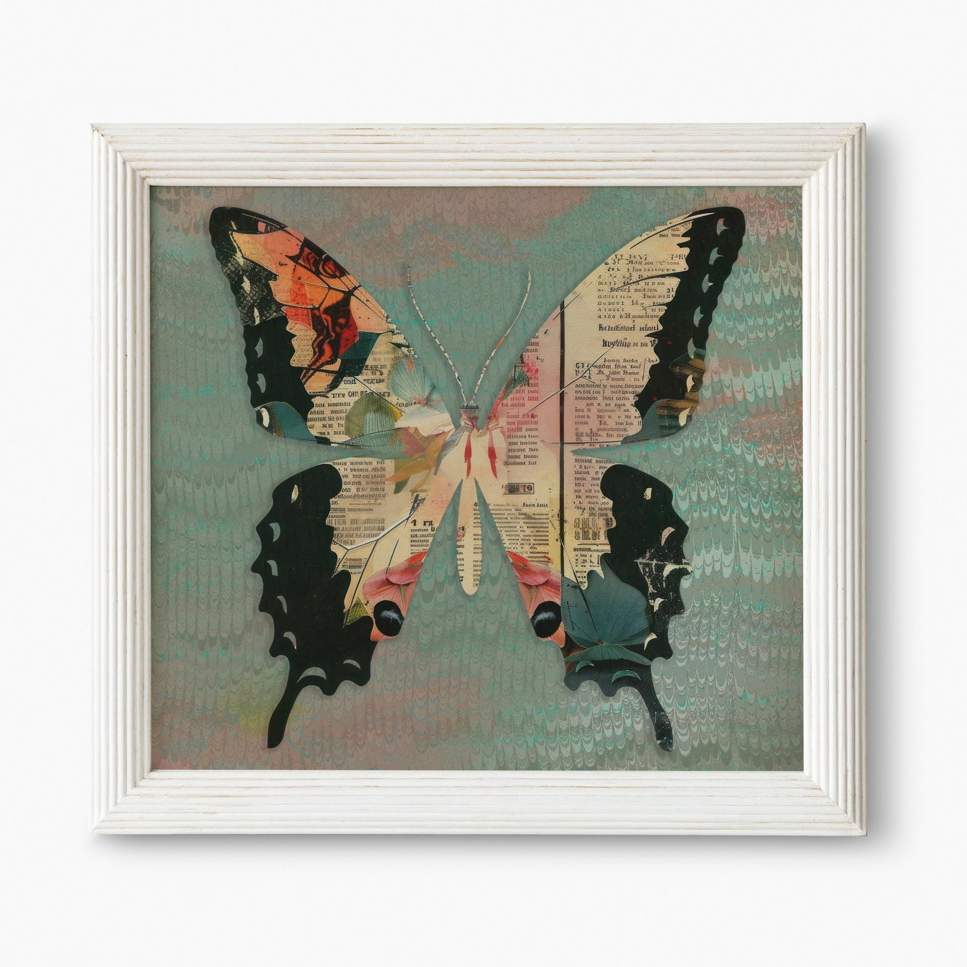 Vintage Green Butterfly - Art Nouveau - Aesthetic Art Print- Square - For Your Sacred Space - Nature - Collage