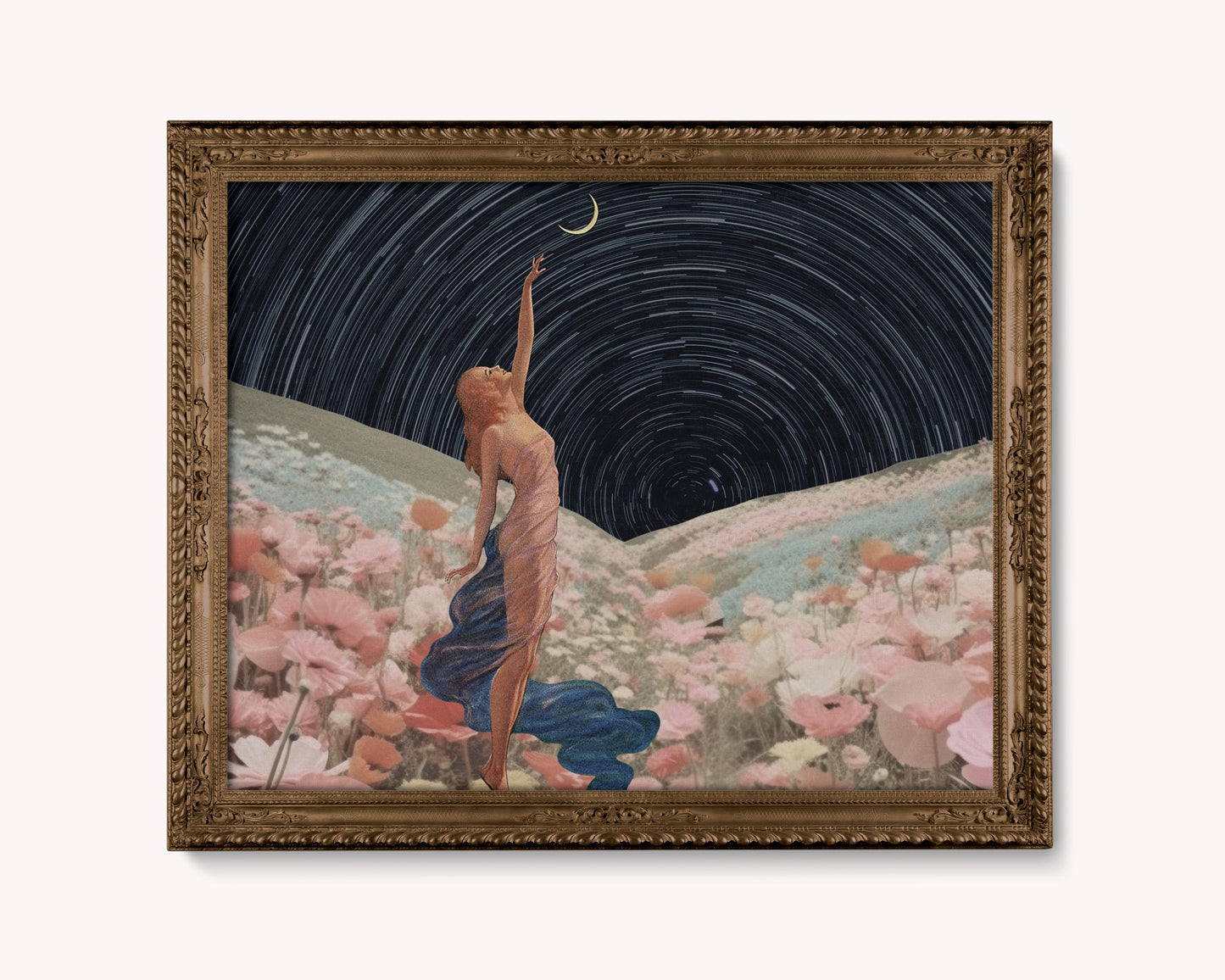Vintage Moon Collage - Feminine Art - Canvas or Print - Aesthetic Vintage Moon and Woman Print