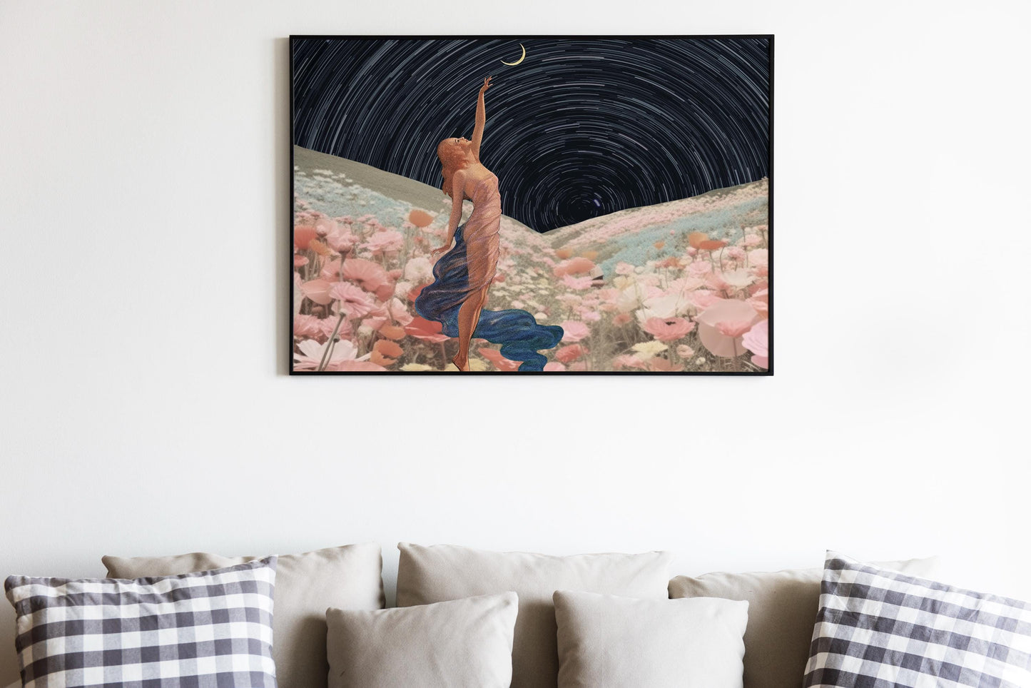 Vintage Moon Collage - Feminine Art - Canvas or Print - Aesthetic Vintage Moon and Woman Print