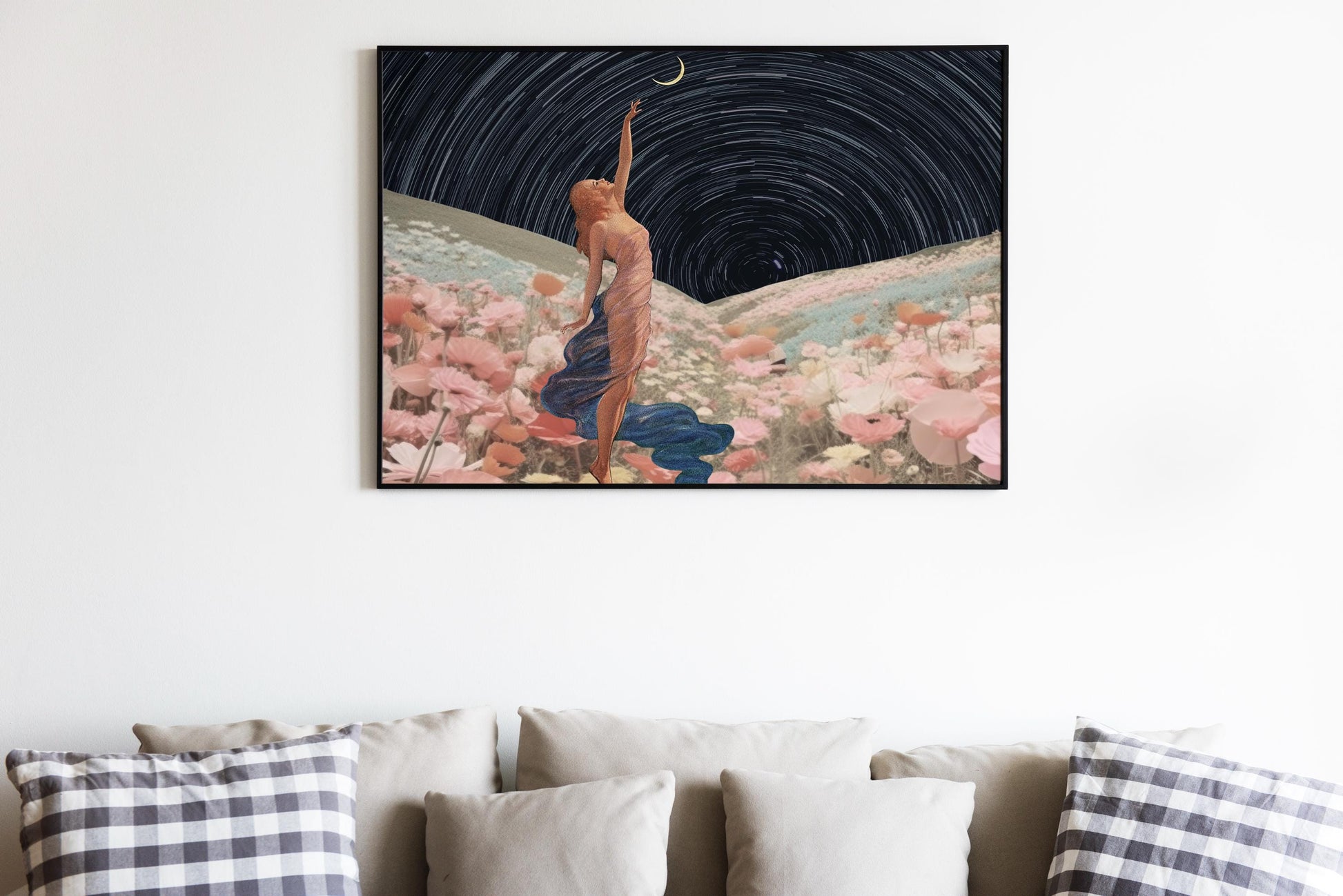 Vintage Moon Collage - Feminine Art - Canvas or Print - Aesthetic Vintage Moon and Woman Print