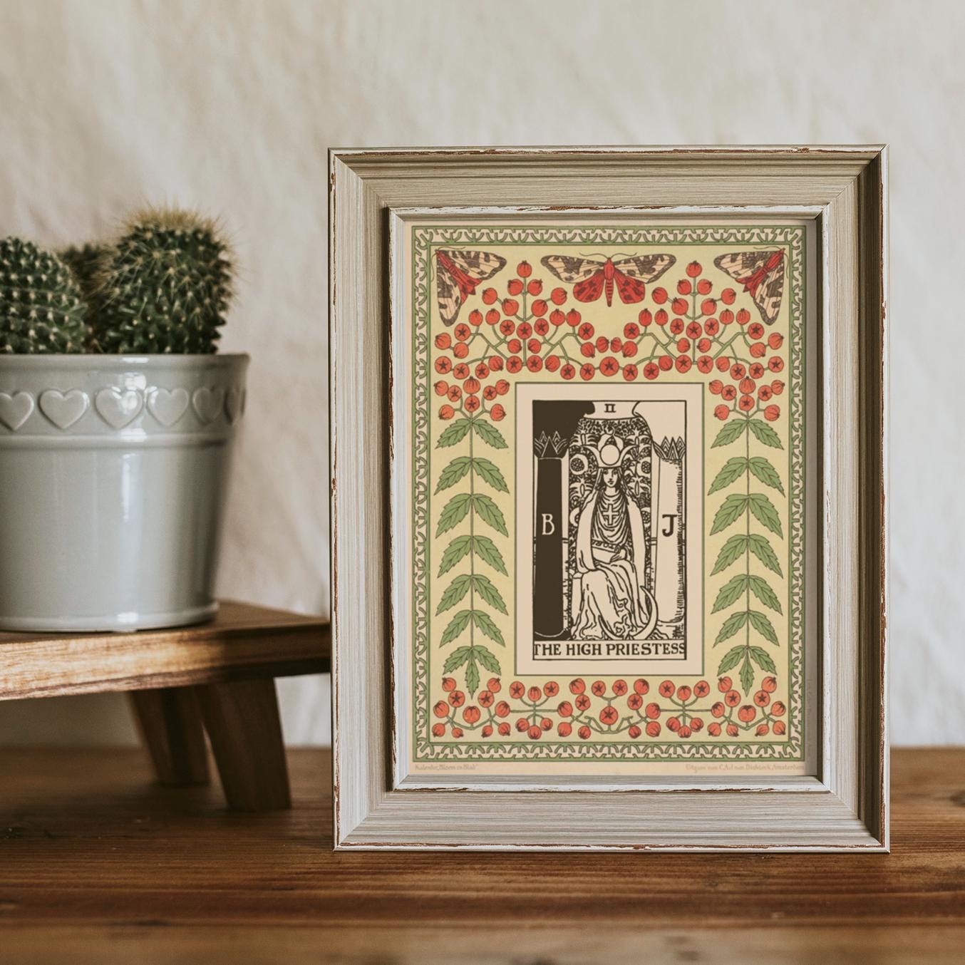 The High Priestess Print - Vintage Shabby Chic - Tarot Poster - Nouveau Tarot Card Poster