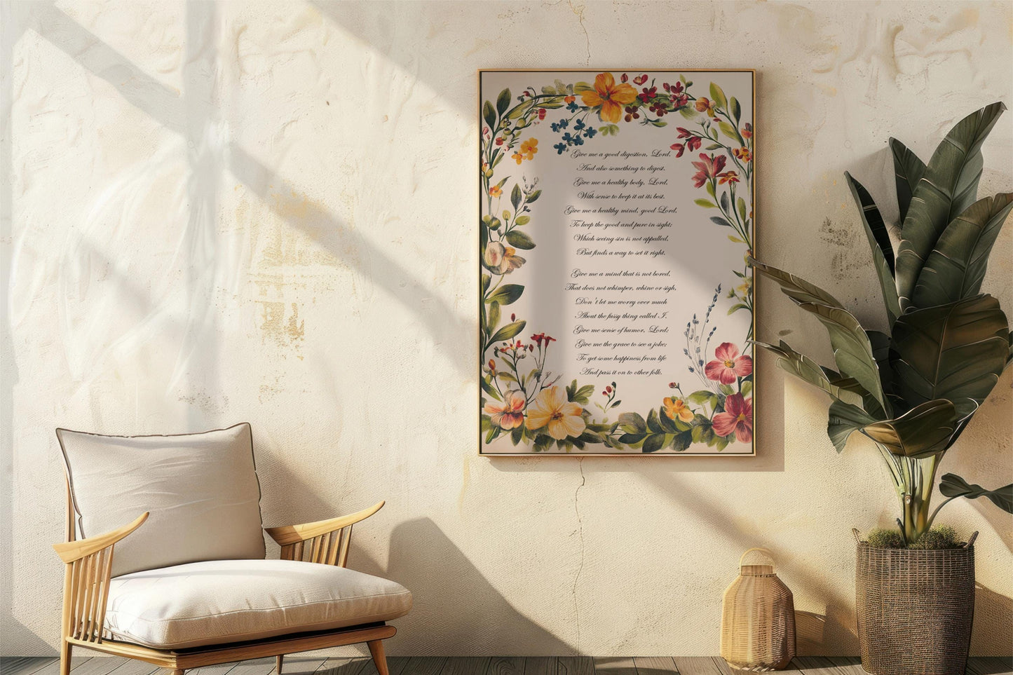 A Prayer Found in Chester Cathedral- Poem Poster - Quote Bohemian Art - Print Poster With Design - Customizable Wording - Vintage Flowers