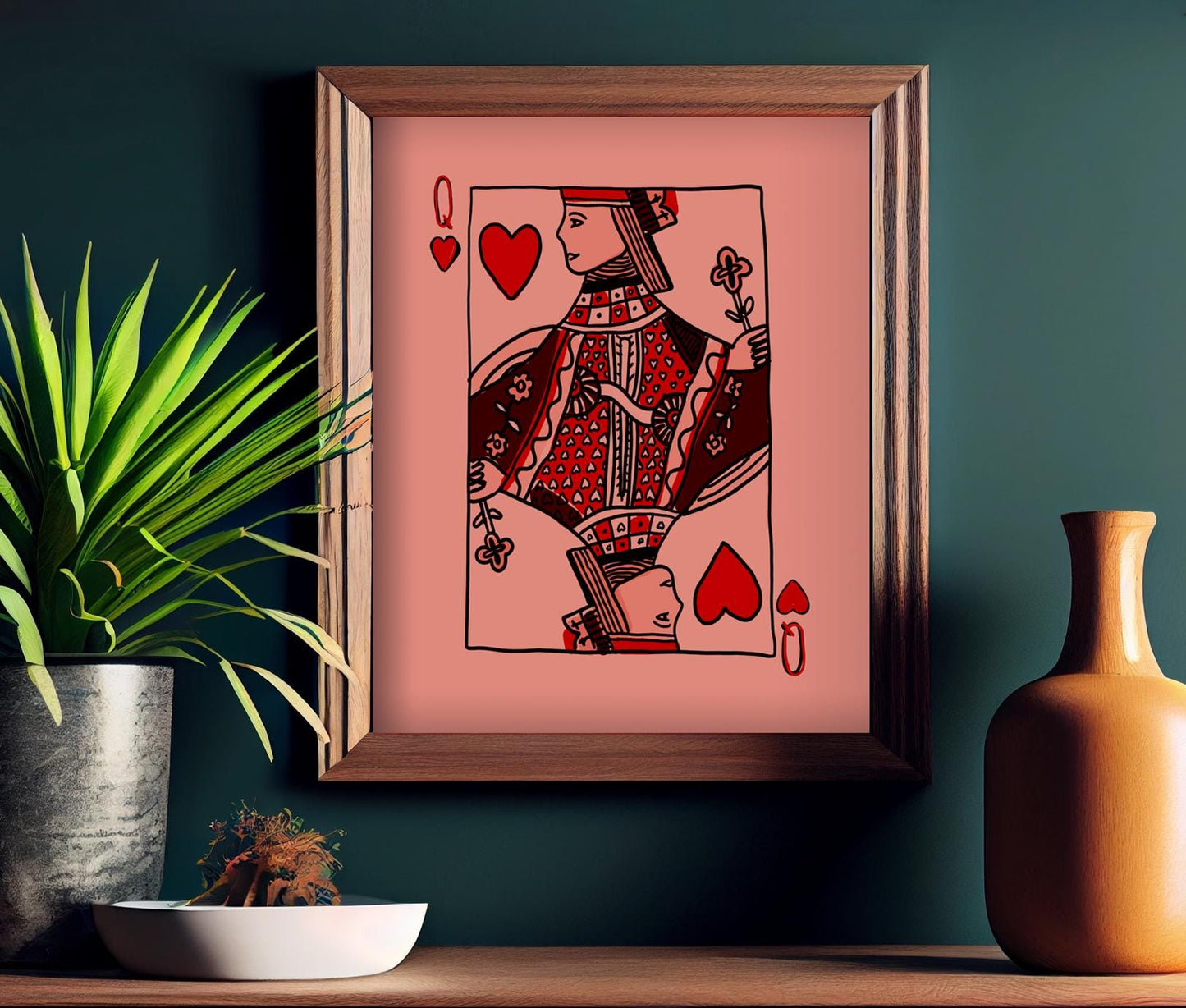 Queen of Hearts Print, Hand Drawn Queen of Hearts Poster (No Frame)