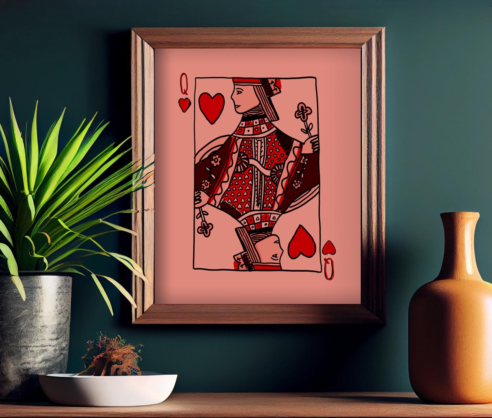 Queen of Hearts Print, Hand Drawn Queen of Hearts Poster (No Frame)
