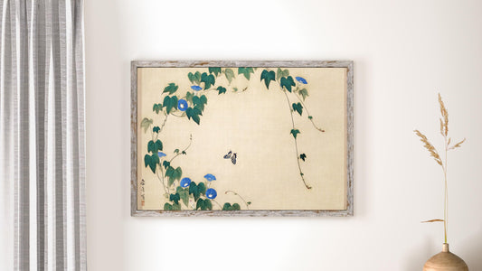 Japanese Morning Glories - Moody Floral - Dark Green and Blue- vintage Japan