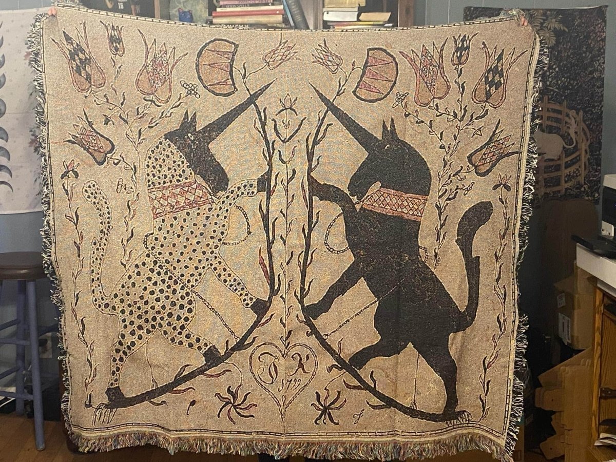 Woven Cotton Blanket - Two Medieval Unicorn
