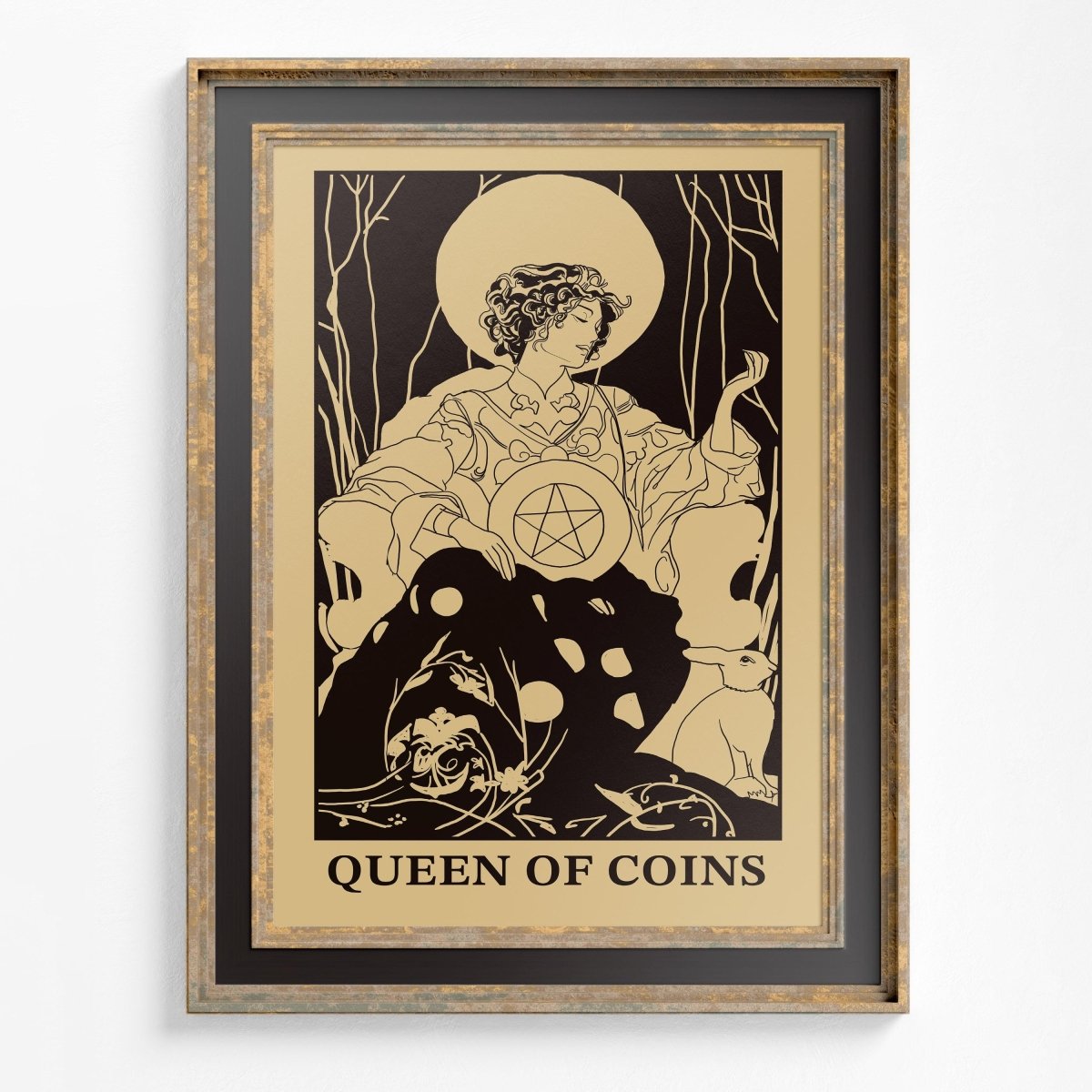 Art Nouveau Tarot Card Print - Queen of Pentacles Eclectic Poster