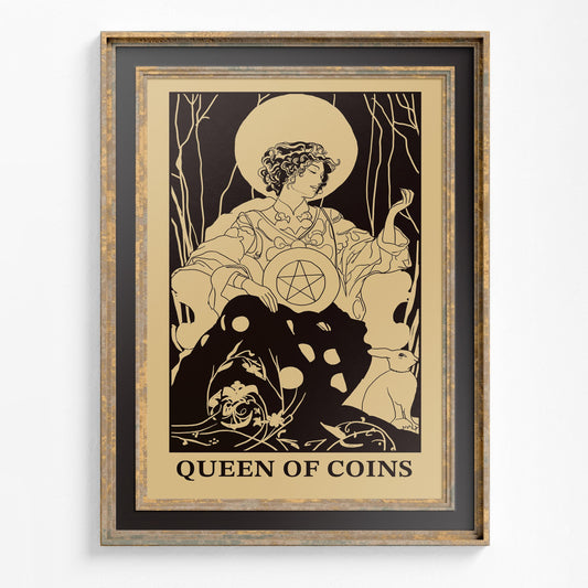 Art Nouveau Tarot Card Print - Queen of Pentacles Eclectic Poster