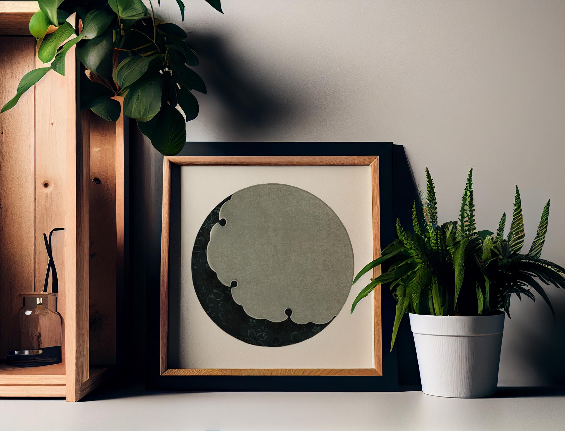 Vintage Moon Print - Black and Beige - Minimalist Moon Painting - Japanese Moon
