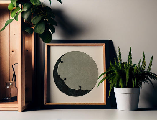 Vintage Moon Print - Black and Beige - Minimalist Moon Painting - Japanese Moon