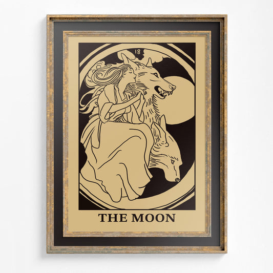 Art Nouveau The Moon - Tarot Card Print - The Moon Poster, No Frame