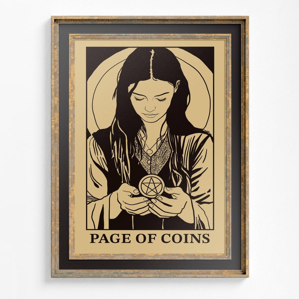 Art Nouveau Tarot Card Print - Page of Pentacles Poster