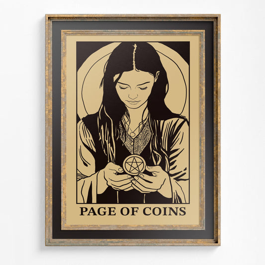 Art Nouveau Tarot Card Print - Page of Pentacles Poster