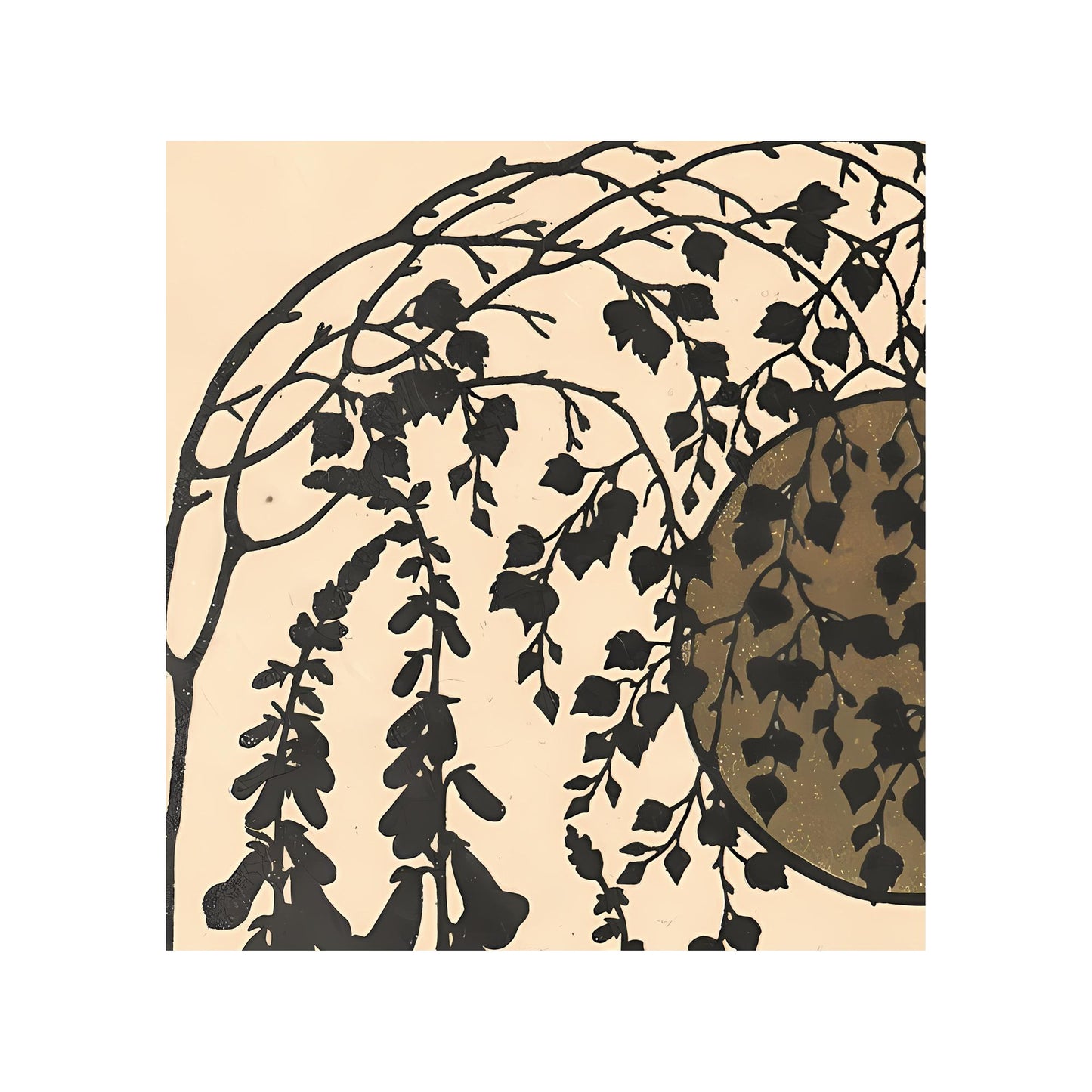 Art Nouveau - Nymphe Print - Vintage Moon Poster - Beige - Willow Tree and Snake - Long Poster