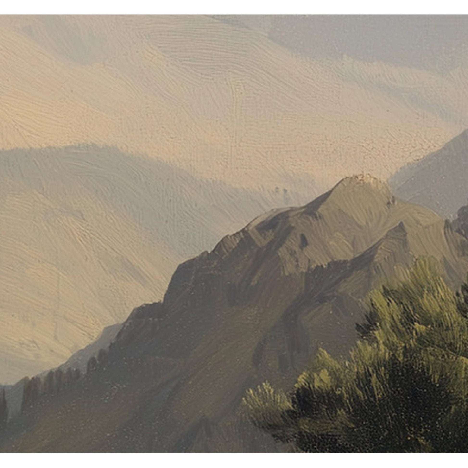 Vintage Mountains Print - Art Nouveau Nature- Bohemian Vintage - Print Large Artwork - Beige and Blue - Long Poster