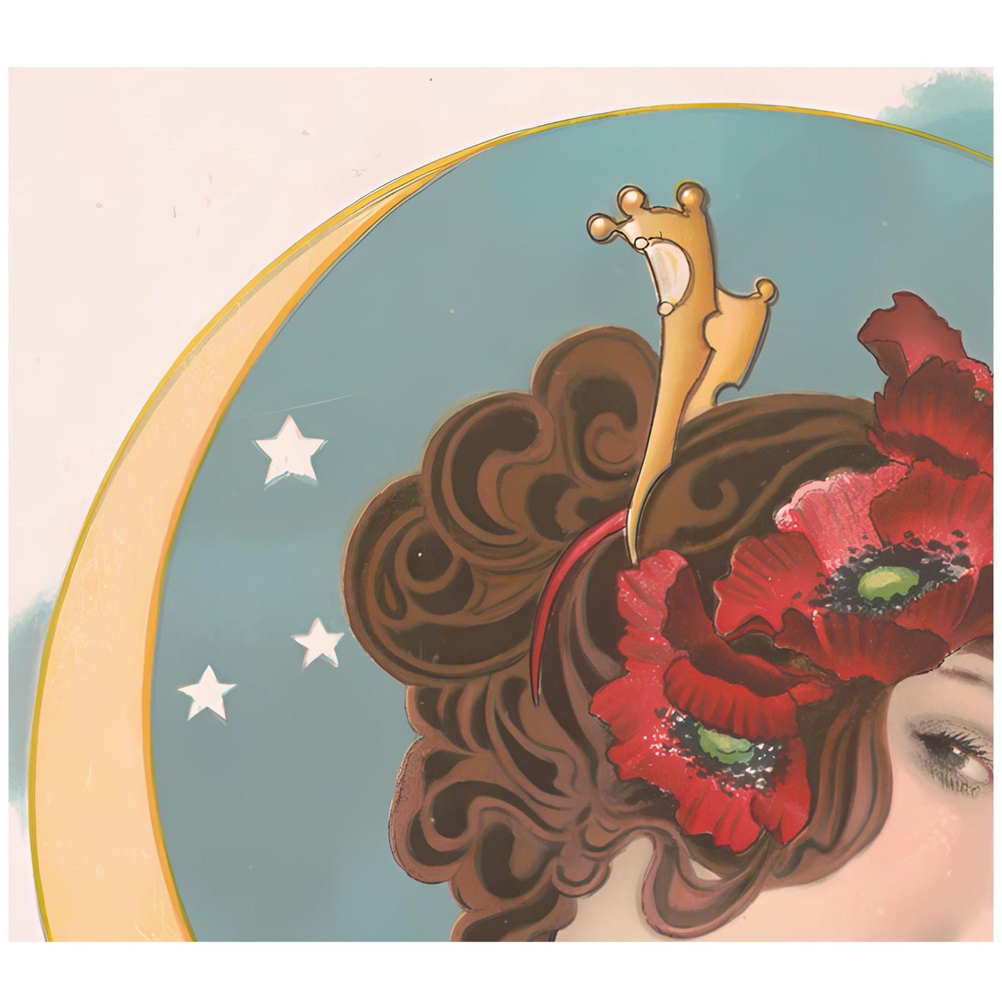 Vintage Woman and Moon - Art Nouveau Moon Print - Moon Goddess Art Deco - Moon Print Square - Beige and Blue