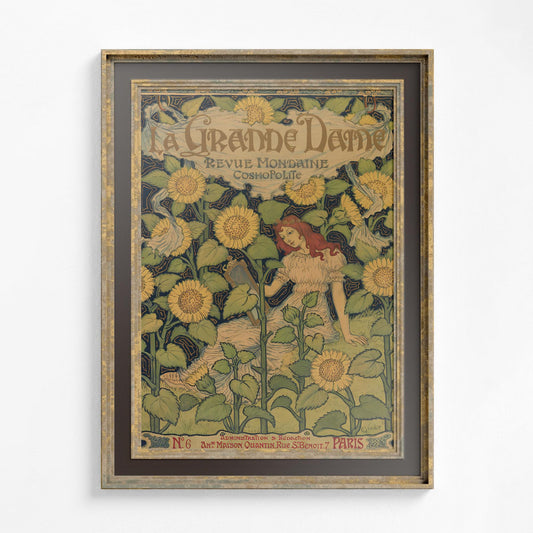Art Nouveau Sunflowers Print - Vintage Shabby Chic - Vintage Paris, France Poster - Nouveau Design