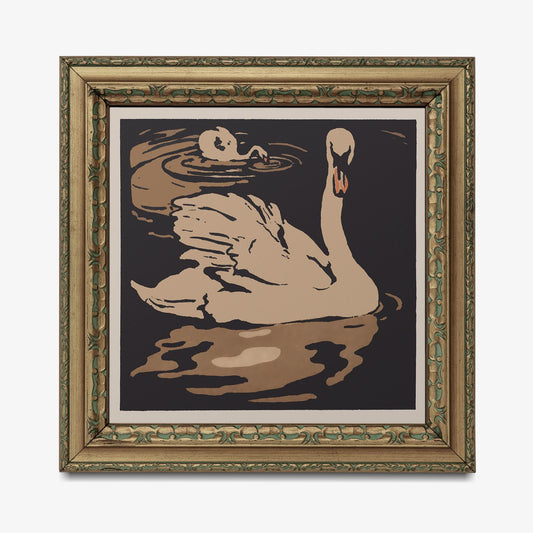 Art Nouveau Swans art print, Vintage bird wall art, Swan painting - Neutral Beige