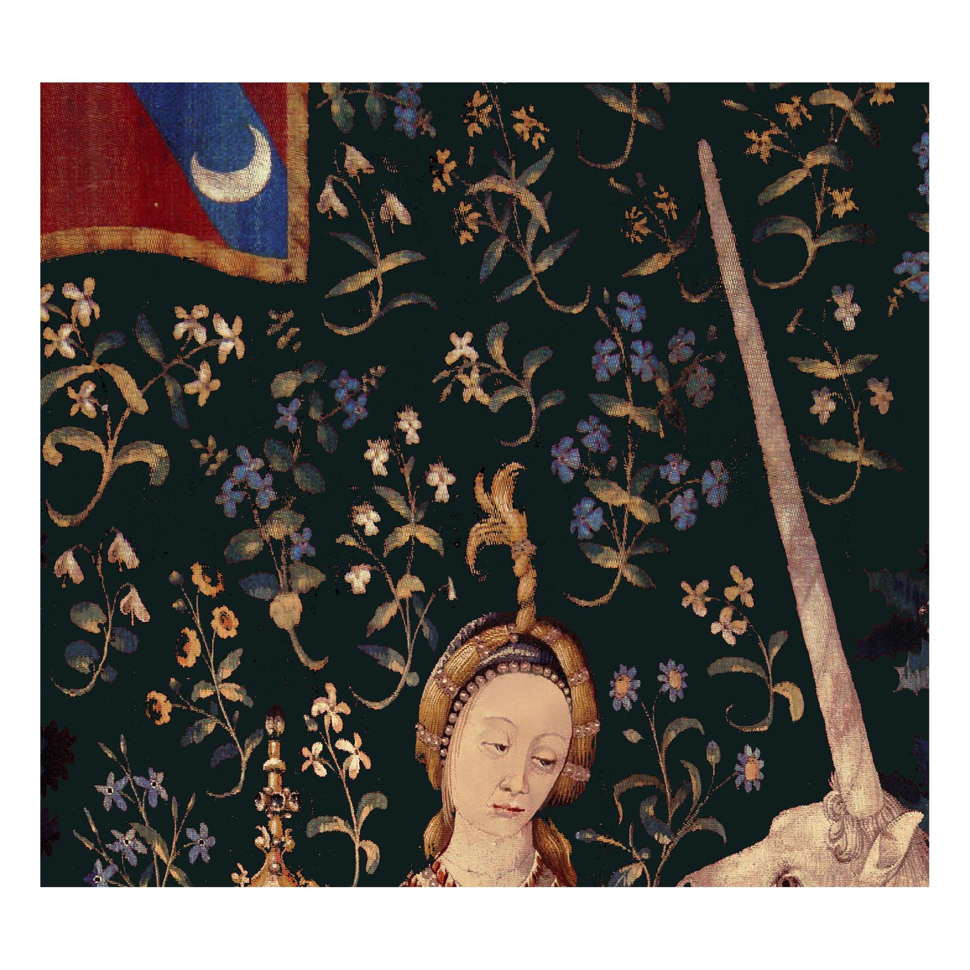 Lady With Unicorn Tapestry: Maroon & Dark Green - Raphael Art by DesignBohemian