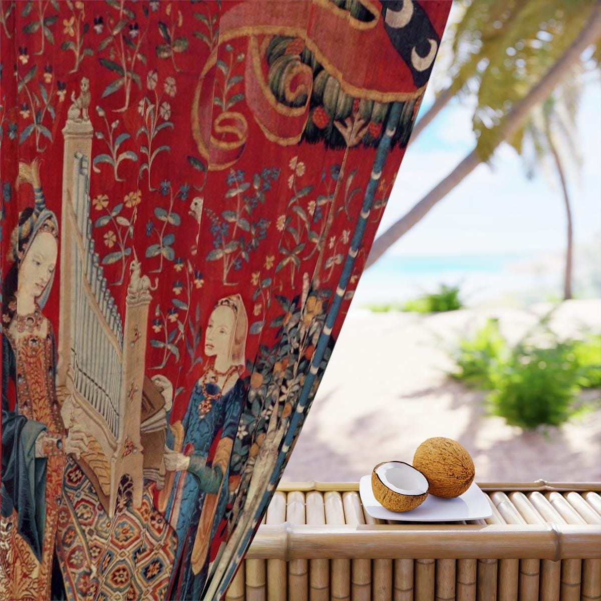 Lady with Unicorn Curtain - Door Curtains - Goddess Curtains Nouveau Design Bohemian Art by DesignBohemian