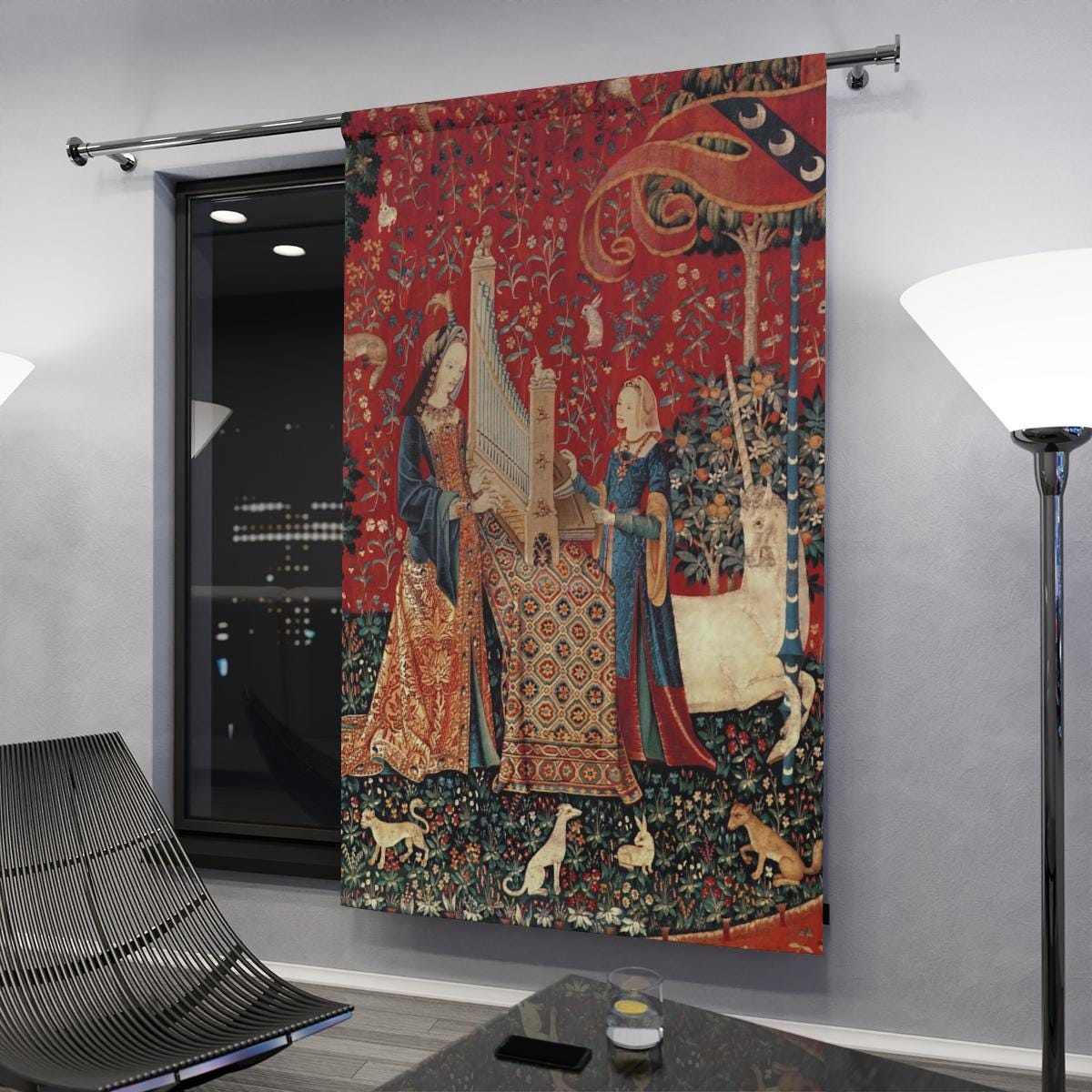 Lady with Unicorn Curtain - Door Curtains - Goddess Curtains Nouveau Design Bohemian Art by DesignBohemian