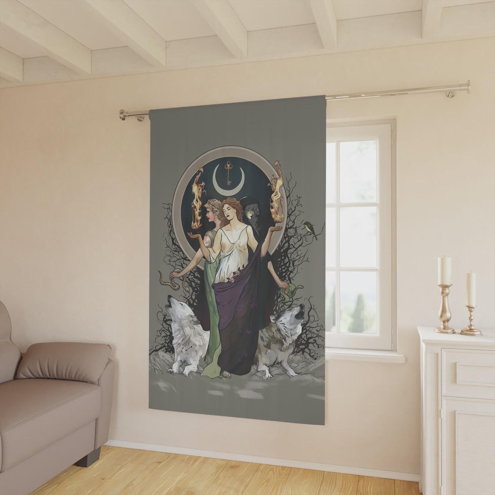 Hecate Moon Goddess - Curtain - Purple Dress Door Panel - Moon Alchemy Design Bohemian Art by DesignBohemian