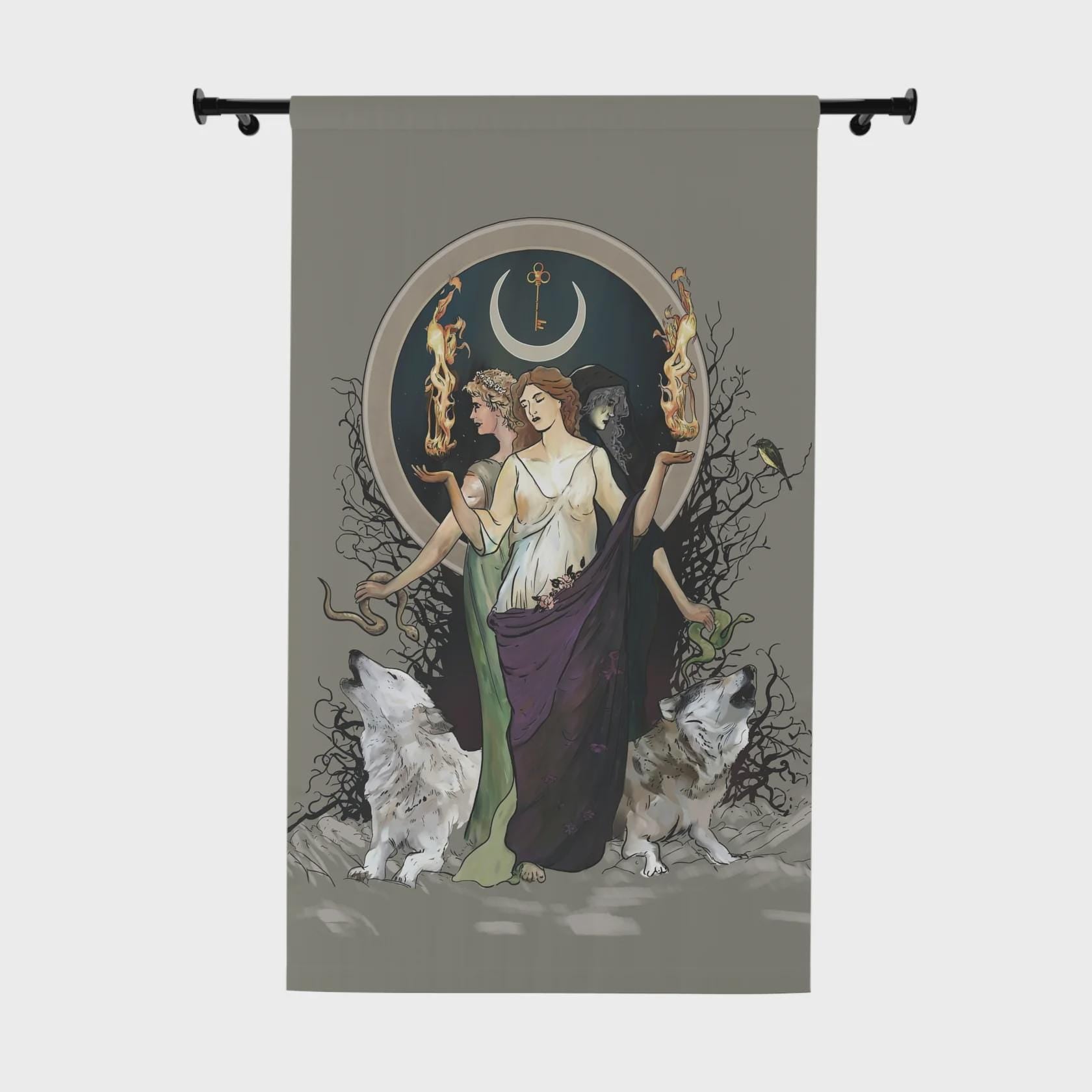 Hecate Moon Goddess - Curtain - Purple Dress Door Panel - Moon Alchemy Design Bohemian Art by DesignBohemian