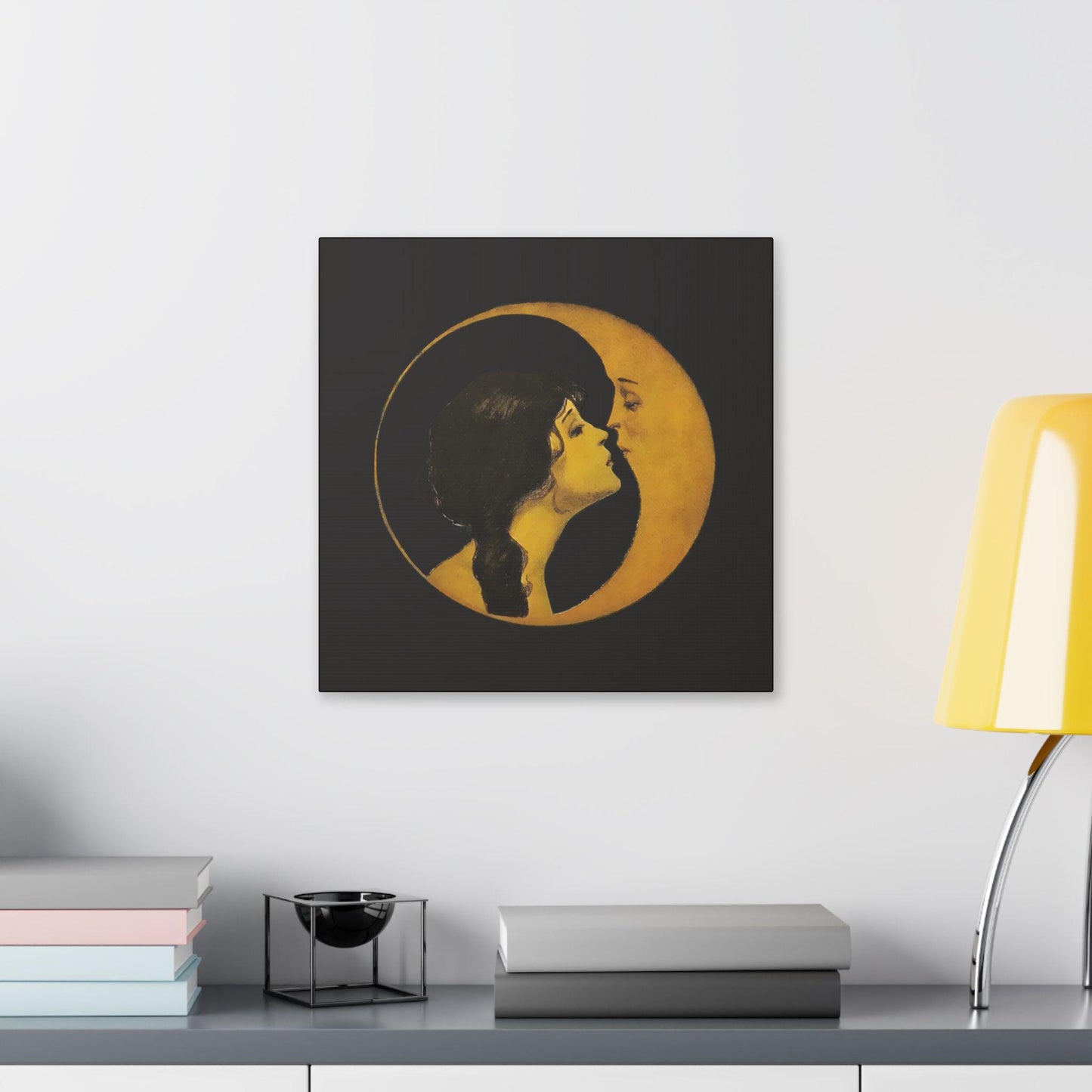 Moonlit Love Canvas Art: Romantic Couple, Bedroom Wall Decor (16x16 inches) by DesignBohemian
