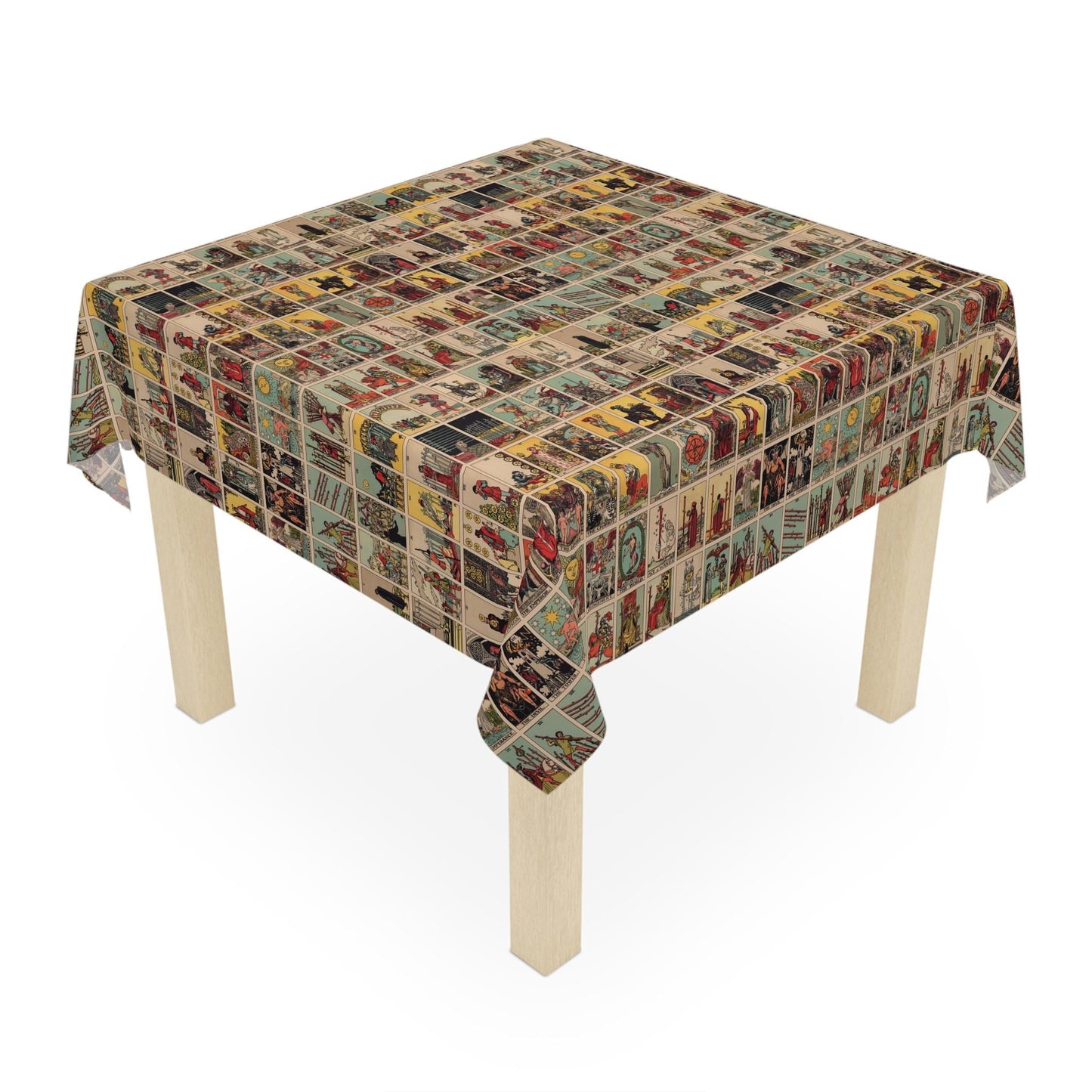 Vintage Tarot Art Tablecloth, Unique Home Decor, Retro Table Cover, Rider Waite Pattern Altar Cloth by DesignBohemian