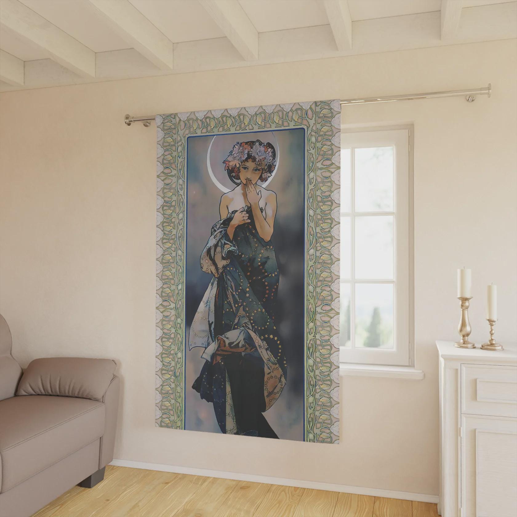 Mucha Curtain - Gypsy Curtain Door Panel Moon Goddess Curtains Nouveau Design Bohemian Art by DesignBohemian