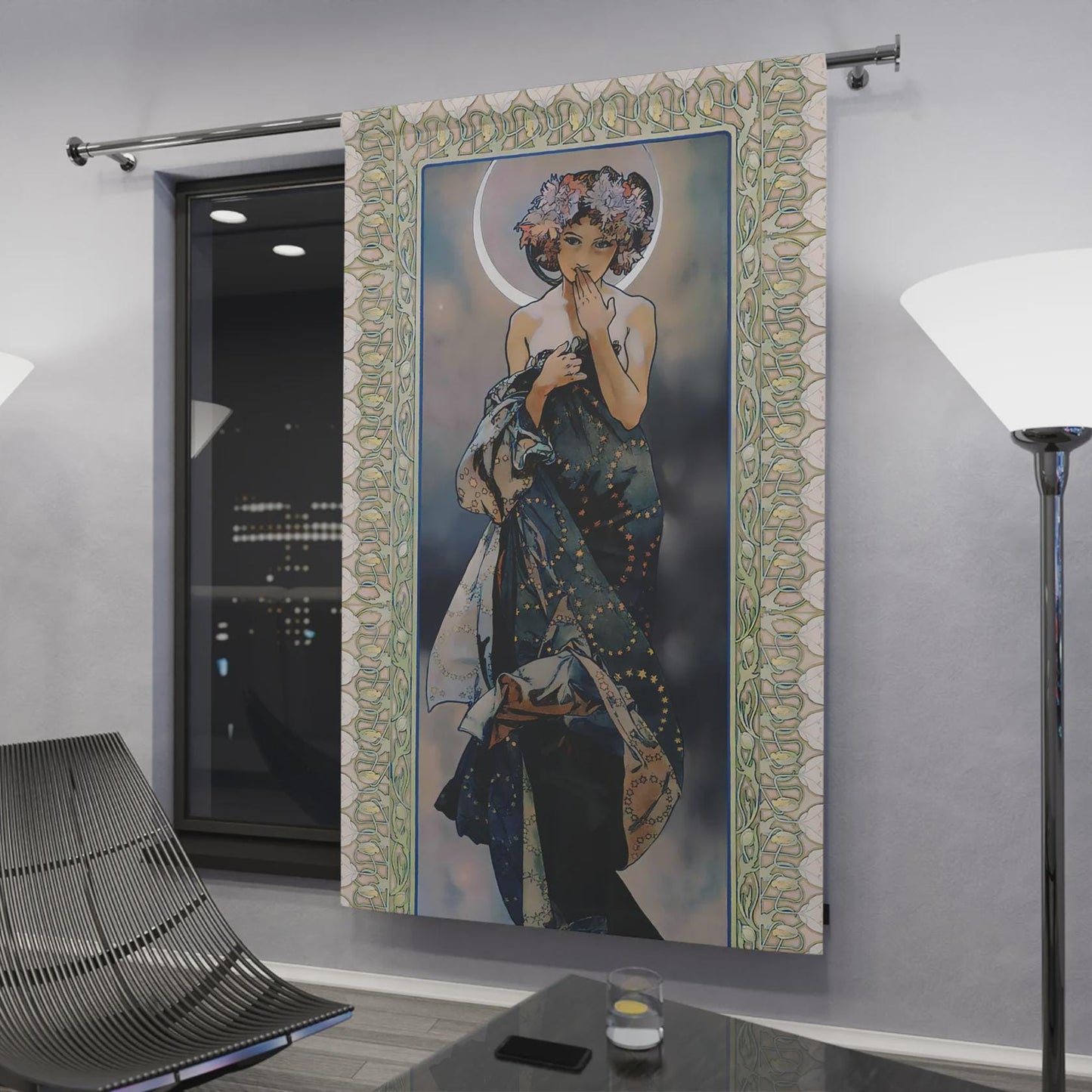 Mucha Curtain - Gypsy Curtain Door Panel Moon Goddess Curtains Nouveau Design Bohemian Art by DesignBohemian