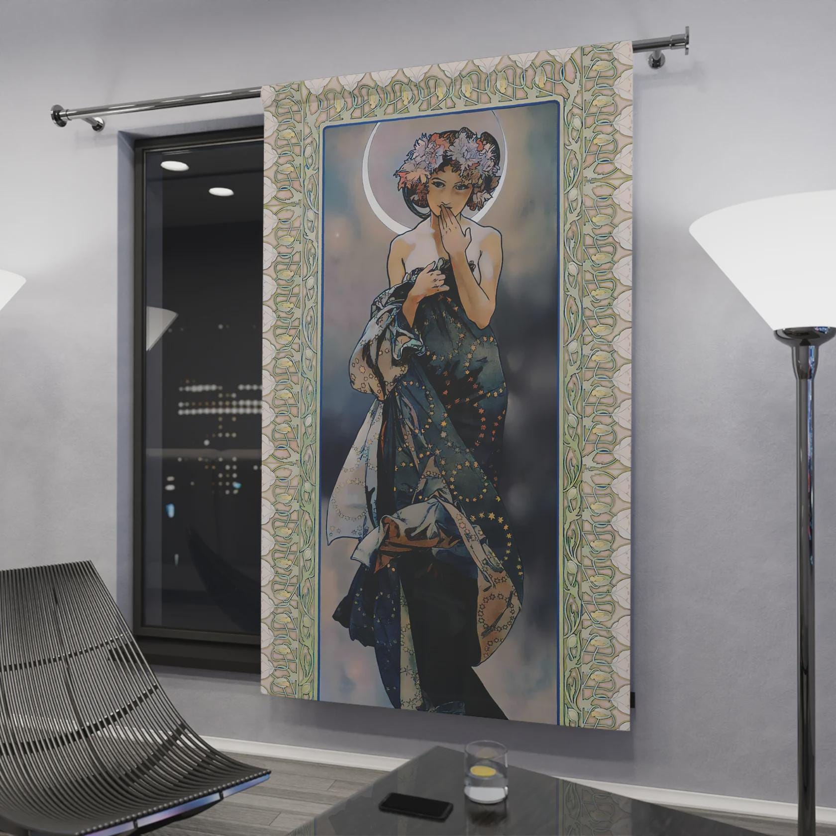 Mucha Curtain - Gypsy Curtain Door Panel Moon Goddess Curtains Nouveau Design Bohemian Art by DesignBohemian