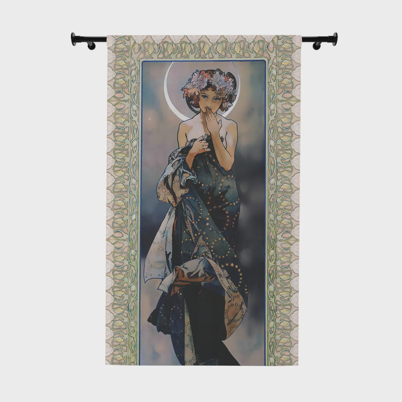 Mucha Curtain - Gypsy Curtain Door Panel Moon Goddess Curtains Nouveau Design Bohemian Art by DesignBohemian