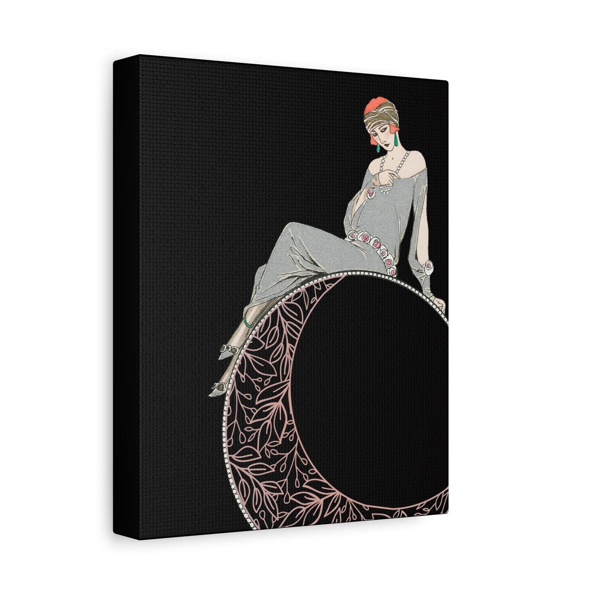 Art Deco Canvas Print: 1920s Flapper on the Moon - Gallery Wall Art by DesignBohemian