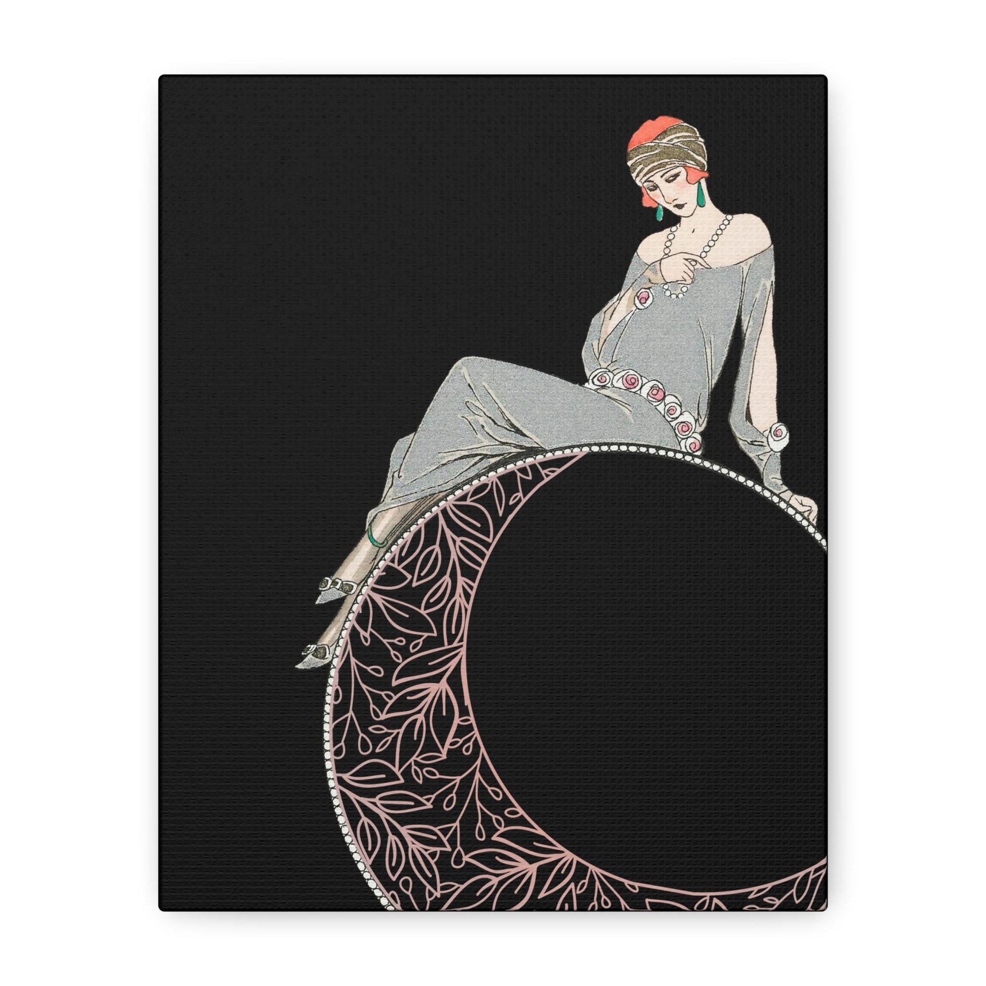 Art Deco Canvas Print: 1920s Flapper on the Moon - Gallery Wall Art by DesignBohemian