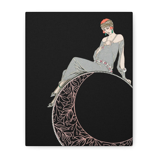Art Deco Canvas Print: 1920s Flapper on the Moon - Gallery Wall Art by DesignBohemian