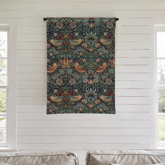 William Morris Woven Wall Tapestry, Floral Hanging Decor, Bird Pattern Art, Home Wall Decor - With rod pocket by DesignBohemian
