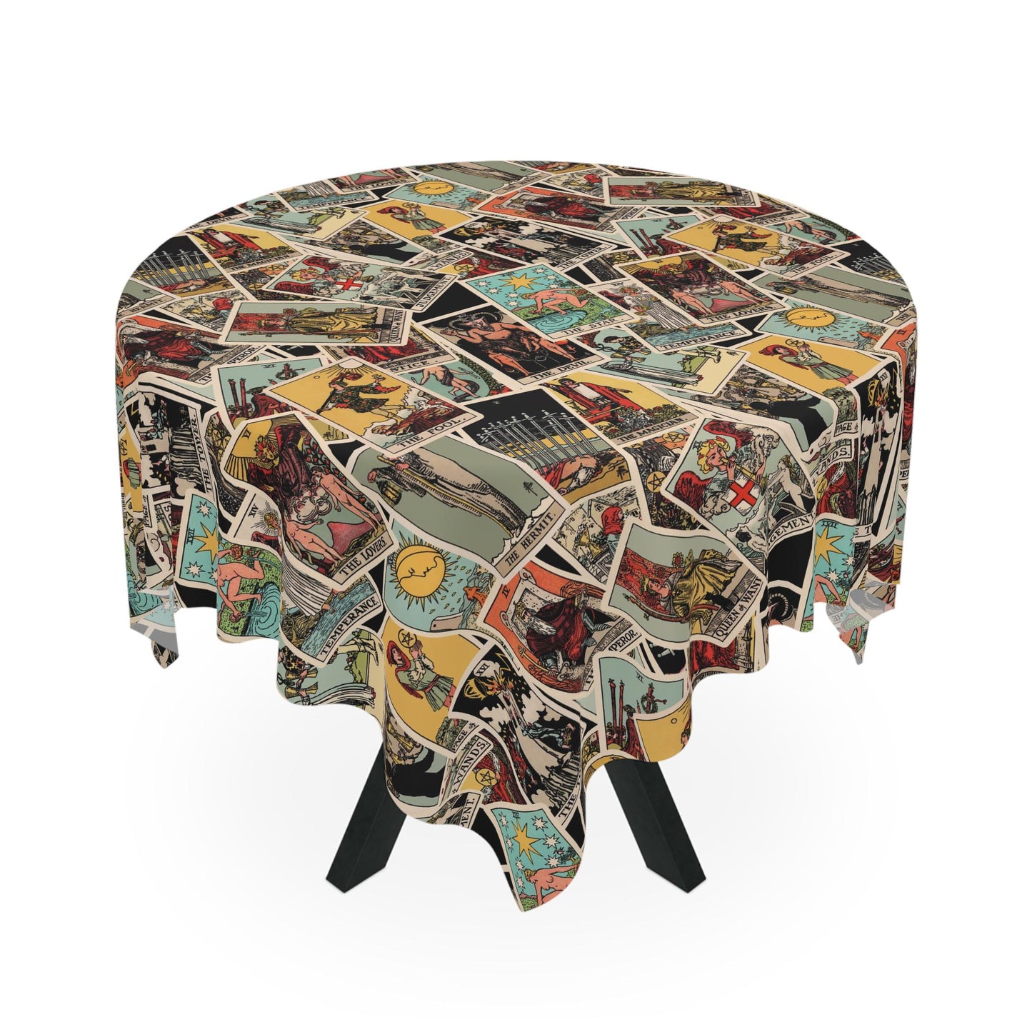 Vintage Tarot Collage Tablecloth, Retro Dining Decor, Bohemian Style Table Cover, Perfect for Gatherings, Halloween by DesignBohemian