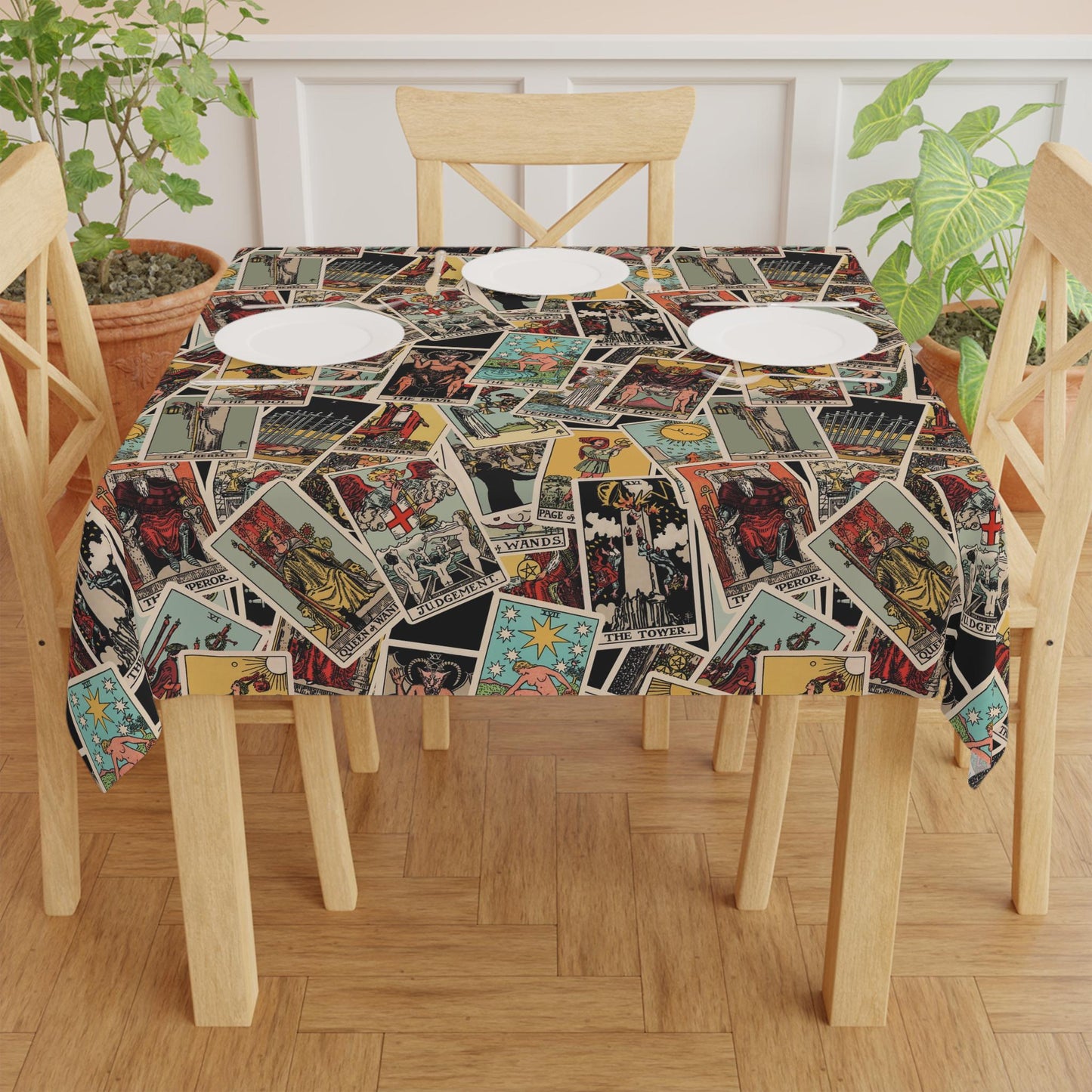 Vintage Tarot Collage Tablecloth, Retro Dining Decor, Bohemian Style Table Cover, Perfect for Gatherings, Halloween by DesignBohemian