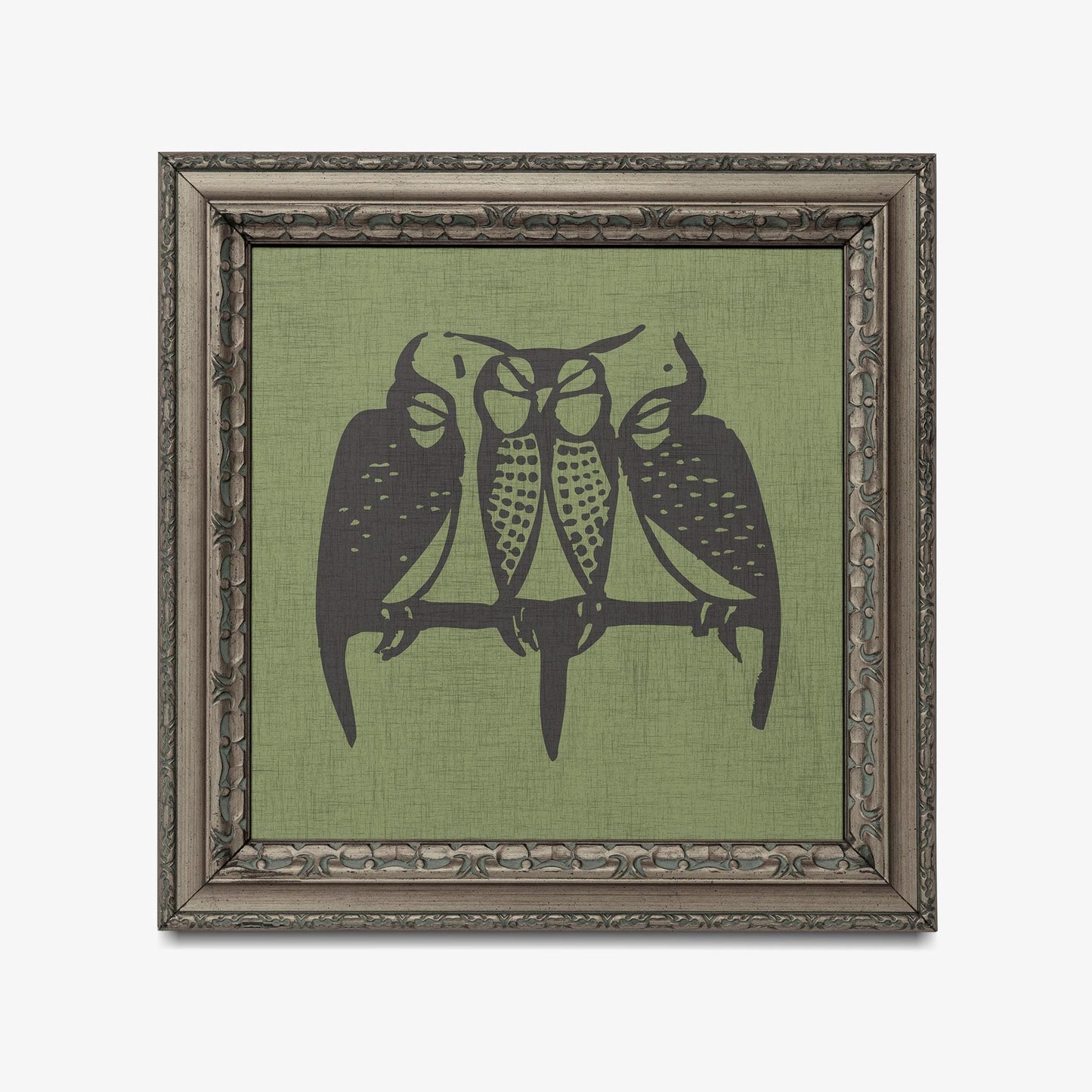 Vintage Owls Print - Green Square Art Print by DesignBohemian