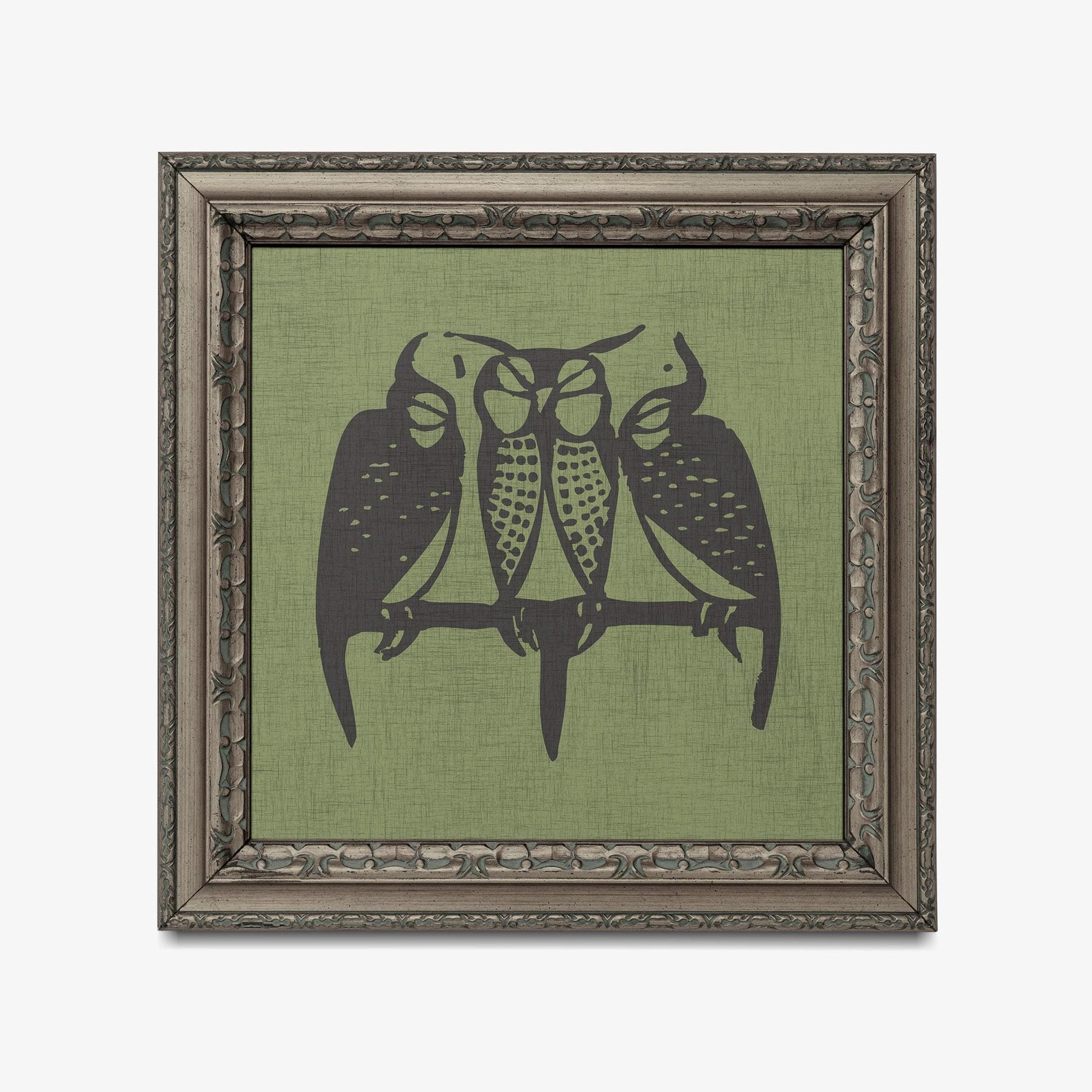 Vintage Owls Print - Green Square Art Print by DesignBohemian
