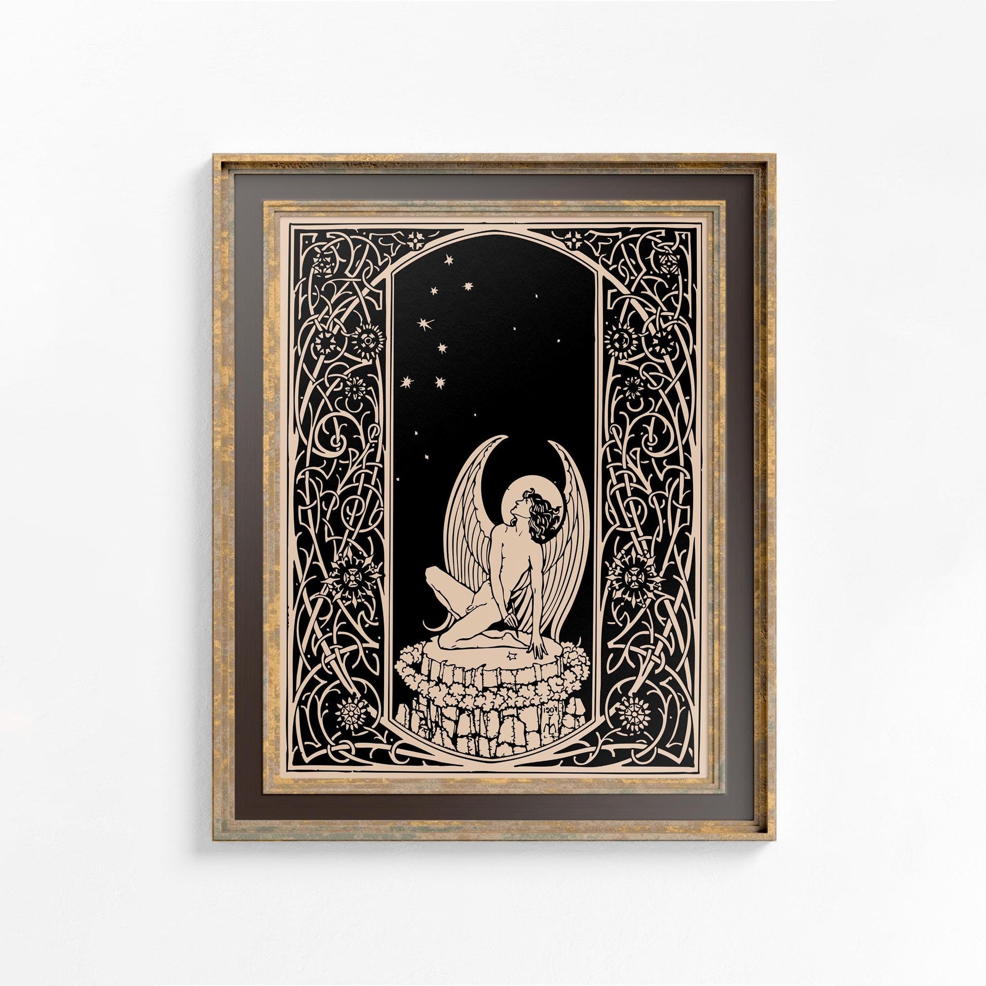 Vintage Angel Print: Bohemian God Artwork - Male Angel Nouveau