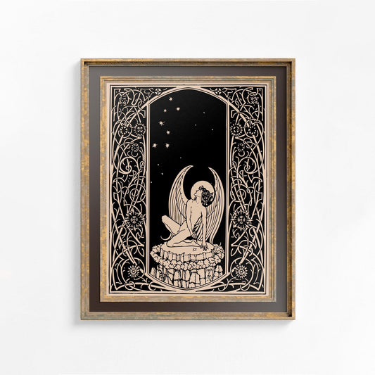 Vintage Angel Print: Bohemian God Artwork - Male Angel Nouveau by DesignBohemian